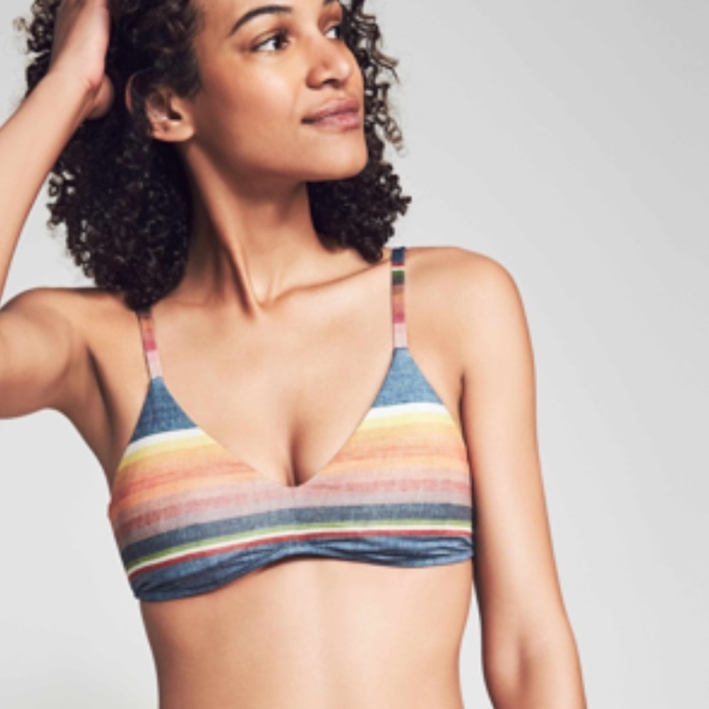 Faherty Swim Multicolor Striped Bikini Top - Blue, Yellow, Orange XL